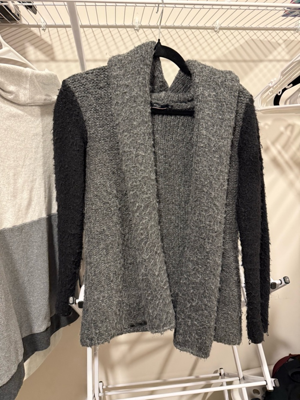 Silver Jeans Two-Tone Open-Front Shawl Collar Cardigan - Gray and Black